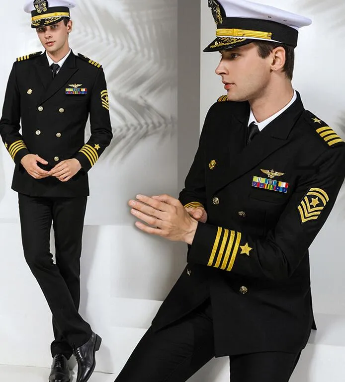 Uniforme standard europea della marina Abbigliamento militare nero Uomo  Abbigliamento formale internazionale della marina Abiti militari bianchi