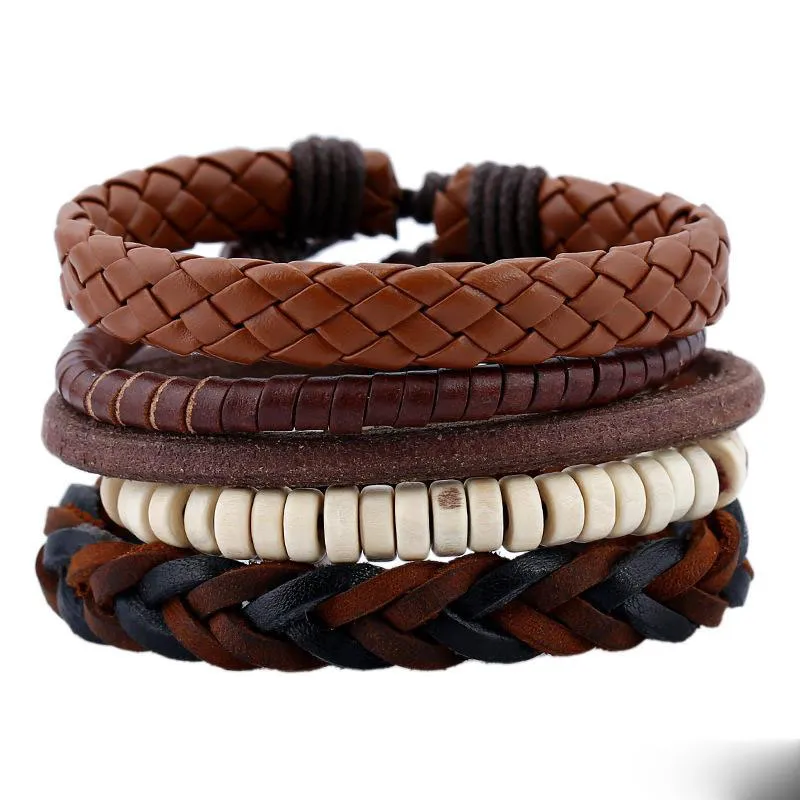 5 pièces/ensemble bracelets en cuir véritable pour femmes et hommes faits à la main bricolage rétro tissé bracelets ensemble charme couple bijoux