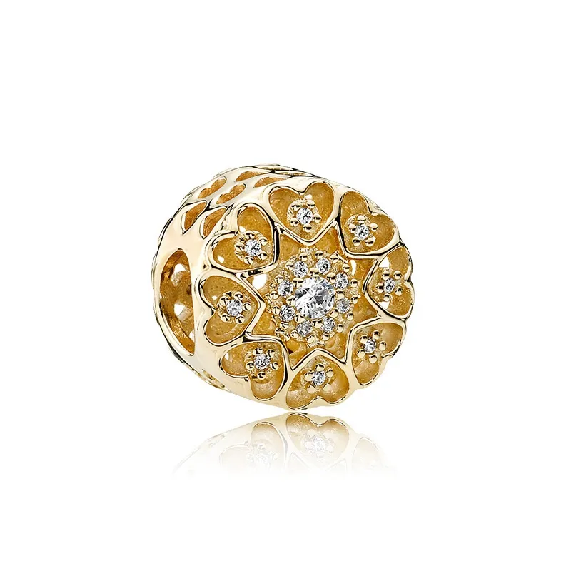 Charm-CZ-Diamantperlen, 925er-Sterlingsilber vergoldet, 18-karätiges Gold, Original-Box-Set, geeignet für hochwertige Pandora-Armbänder mit Perlen