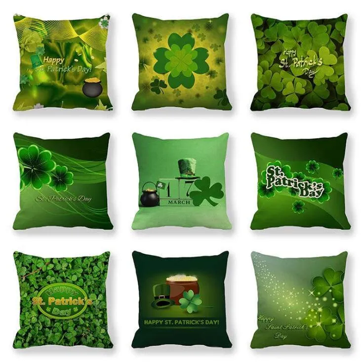 Sorte Grama Dia Linho Pillow Soft Case padrões confortáveis ​​fronha St. Patrick Sem Supplies Travesseiro partido