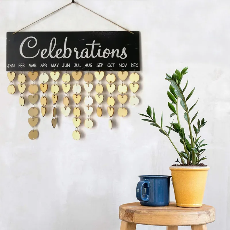 Lembrete de aniversário de madeira Board Plaque Sinal da família DIY Calendário Home Decor