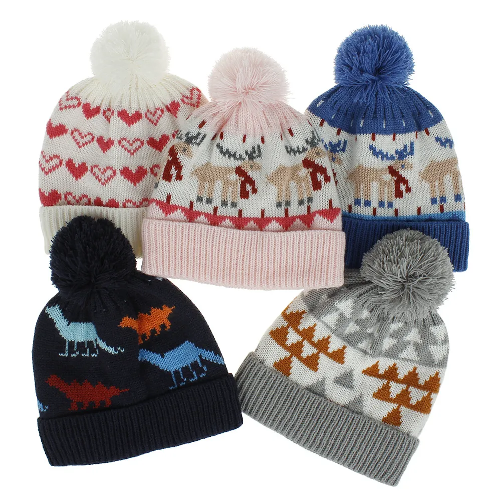 15620 Ny Höst Vinter Barn Barn Stickad Hat Ullbollar Barn Knitwear Beanie Skull Cap Boys Girls Varma hattar