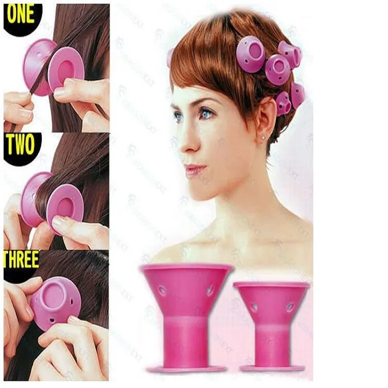 Siliconen krullen 10 stks/set kapsel zacht haarverzorging diy peco roll haarstijl roller salon zachte siliconen roze kleur haarroller