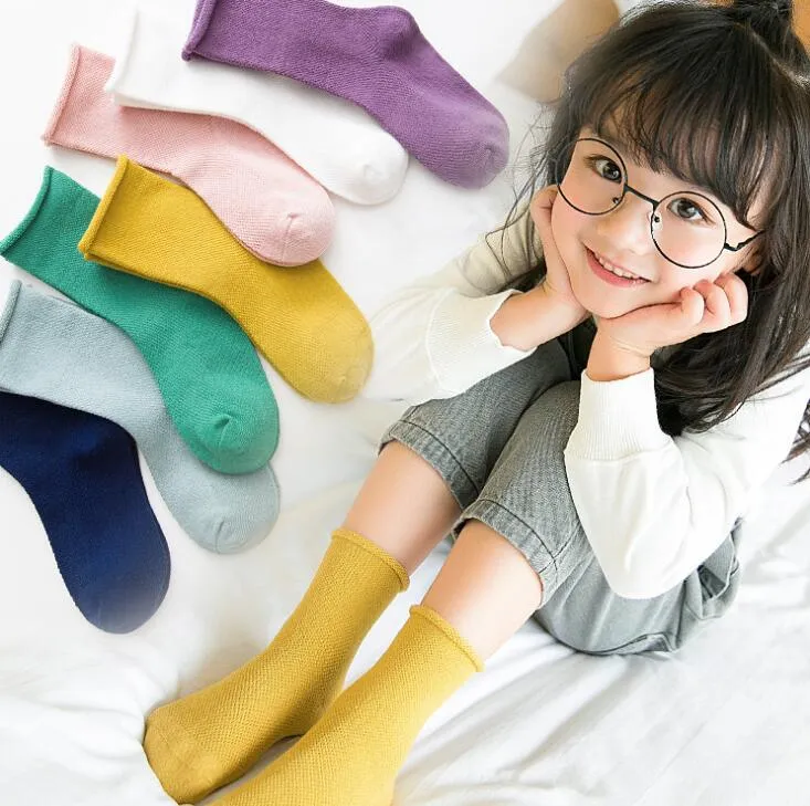 Autumn and winter new cotton children socks solid color curled candy baby socks WY544