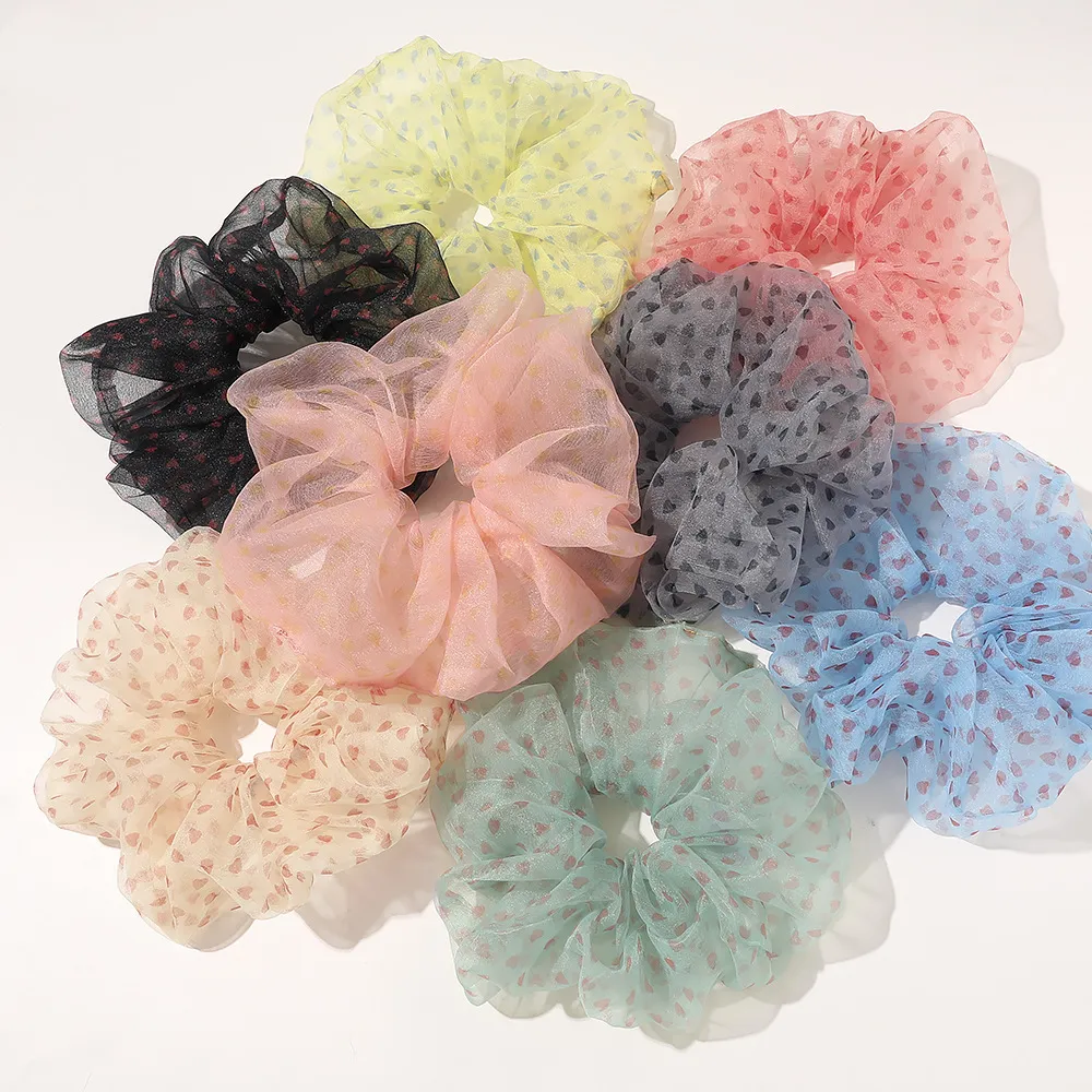 Ins Oversize Organza Scrunchies Donna Cuore Scrunchie Fasce elastiche per capelli Ragazze Copricapo Legami per capelli in gomma Porta coda di cavallo grande