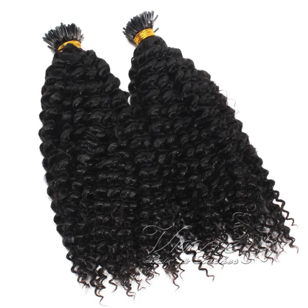 VMAE brasileira Preto Natural 2g Strand 100g Pré Bonded Kinky Curly queratina Vara Única Duplo Drawn I Tip extensão do cabelo humano