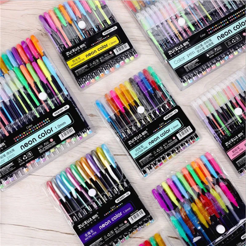 48 Colors Gel Pens Set Rollerball Ballpoint Pastel Neon Glitter Sketch  Drawing Color Pen Markers Marker Back to School Stationery Ships Free 