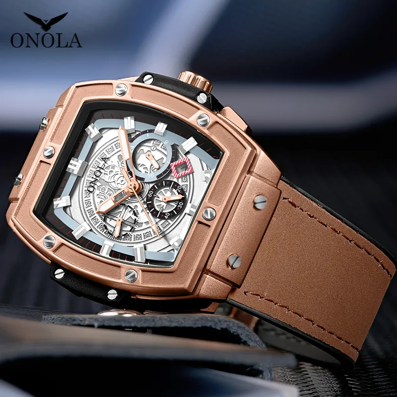 CWP Onola Brand Luxury Classic Quartz Watch 2021 Lumious Tonneau Square Big Wristwatch Business Disigner för Man156N