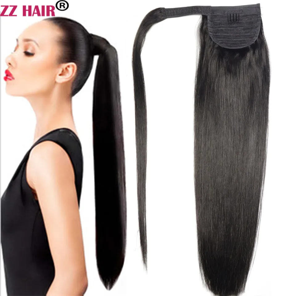 16"-32" Wrap Magic hästsvans åkerfräken 80g-140g Clips in/on 100% Brazilian Remy Human hair Extension Natural Rak