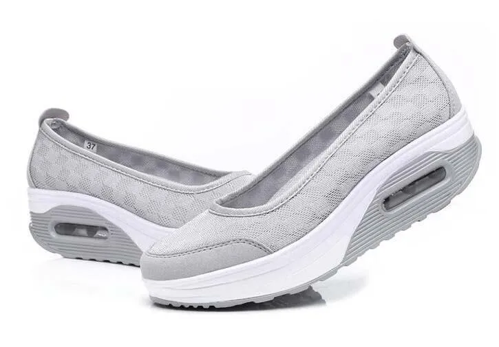 Gorąca sprzedaż - Moda Mesh Casual Tenis Buty Kształt UPS Gruba Niska Obcina Kobieta Pielęgniarka Buty Fitness Wedge Buty Huśtawka Mokasyny Plus Rozmiar 40 41 42