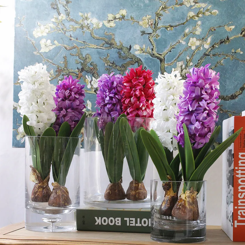 Hyacinth med glödlampa konstgjord blomma nyår födelsedagsfest silke blomma fotografi rekvisita för hembord dekoration