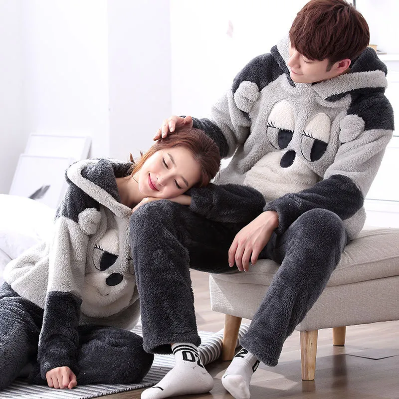 オリジナル DHgate.com:Mens Cute with Set Pajamas Hooded Fleece Coral Clothing
