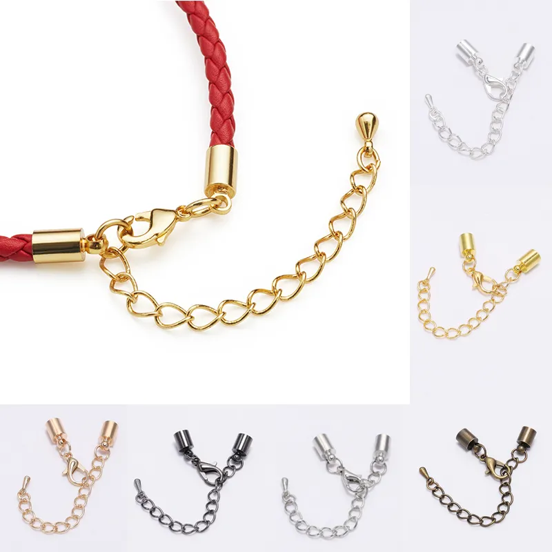 10pcs/lot Alloy Cord End Caps Lobster Clasps Extender Chain for DIY Necklace Bracelet Connectors Clasp Jewelry Accessories