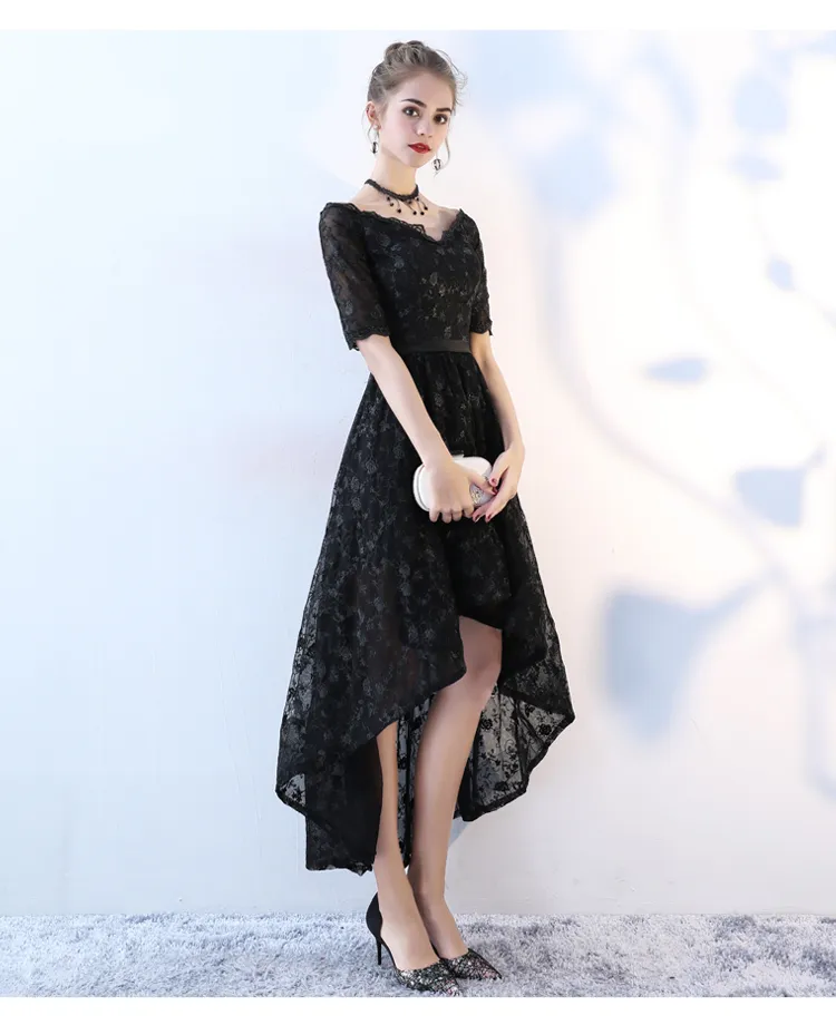 2019 New Gothic Black High Low Weddingses with Half Sleeves V Neck Inforfmal 여성 비 전통적인 신부 가운 283Q