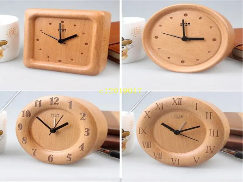 送料無料ファッション木製クロックヨーロッパブナ丸色の目覚まし時計