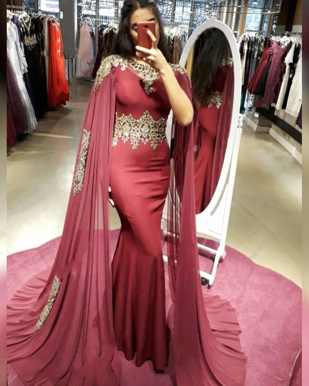 Graceful Dark Red Kaftan Evening Dress Dubai Mermaid Prom Dresses With Appliques Long Formal Party Dress vestidos