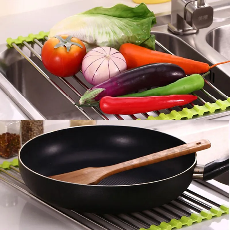 Fregadero De Cocina Escurridor De Platos Escurridor Mantel Individual De Acero Inoxidable Antideslizante Plegable Tendedero Soporte Para Tazón Frutas Verduras Rejilla De Drenaje De Cocina