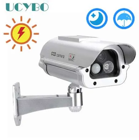 태양 광 발전 된 야외 CCTV 홈 보안 데비코 가짜 더미 카메라 캠핑 적외선 LED 조명 + 인간 센서 탐지