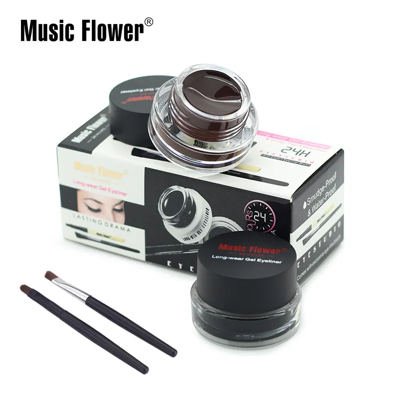 Müzik Çiçeği Siyah + Kahverengi İki Renkli Jel Eyeliner Smudge- Passalı Su geçirmez Göz Astarı Göz Yeteri Eyeliner Jel Makyaj Kozmetik + Fırça M007