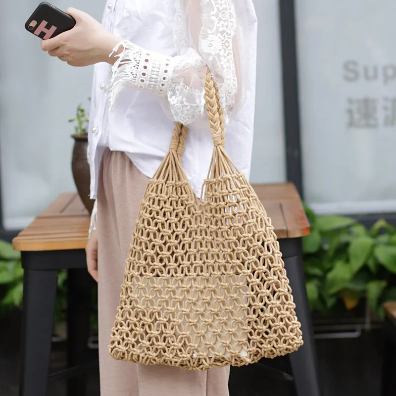 Cuerda de Bolso tejido hecho a mano Moda Ocio Ahuecar Hombro Almacenamiento de