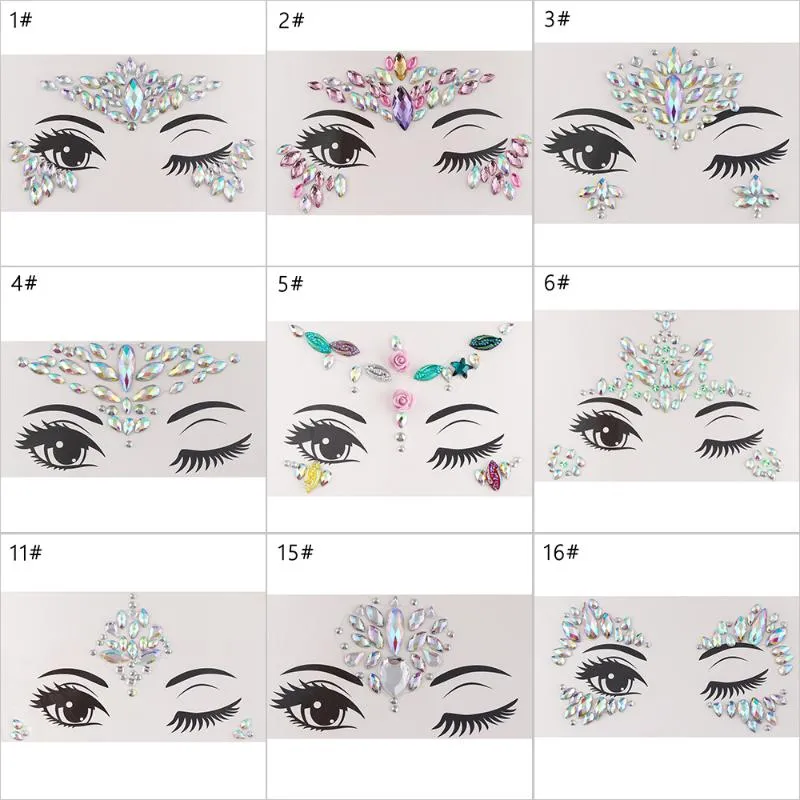 Face Gems Tattoo Stickers Rhinestone Crystal Self Adhesive Face Glitter for  Face Nail Body Makeup Festival 011