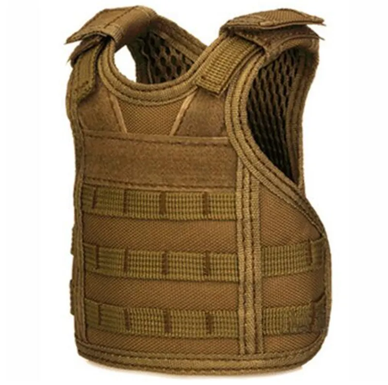 Mini Tactical Beer Vest Outdoor Molle Vest Miniatyr Vinflaska Skal Västdryck Kylare Justerbar Axelrem Juldekoration