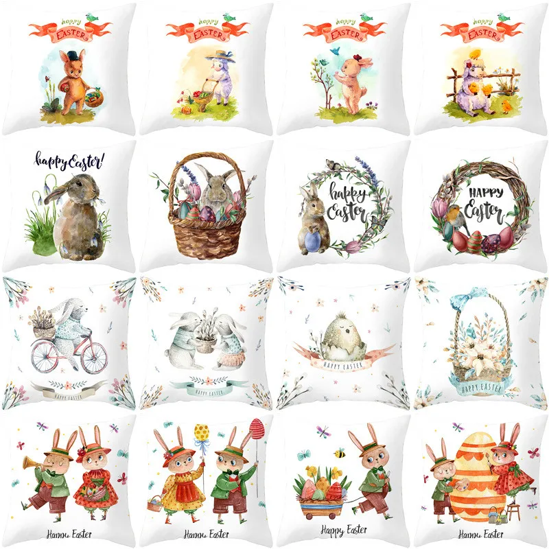 Wielkanocny Bunny Poszewka Cartoon Rabbit Pillow Covers 45 * 45 cm Square Throw Pillow Case Easter Home Office Pillow Case