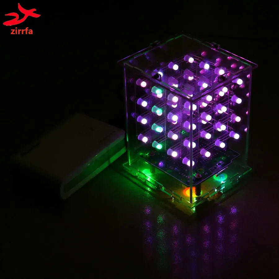 Freeshipping NEW 3D 4X4X4 RGB cubeeds Full Color LED Light display Electronic DIY Kit 3d4*4*4 for Audrio