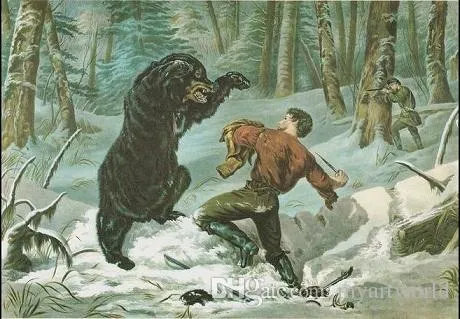 Enquadrado Currier Ives - VIDA DE UM CAÇADOR vs URSO, pintado à mão de Alta Qualidade Famoso Abstrato Da Arte Da Pintura A Óleo Sobre Tela Vários Tamanhos A100