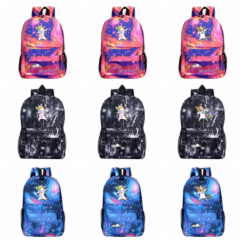 Cartoon Unicorn Backpack Galaxy Print Shoulders Kids Children School Bag Travel Camping Backpack High Capacity 32 Styles HHA485