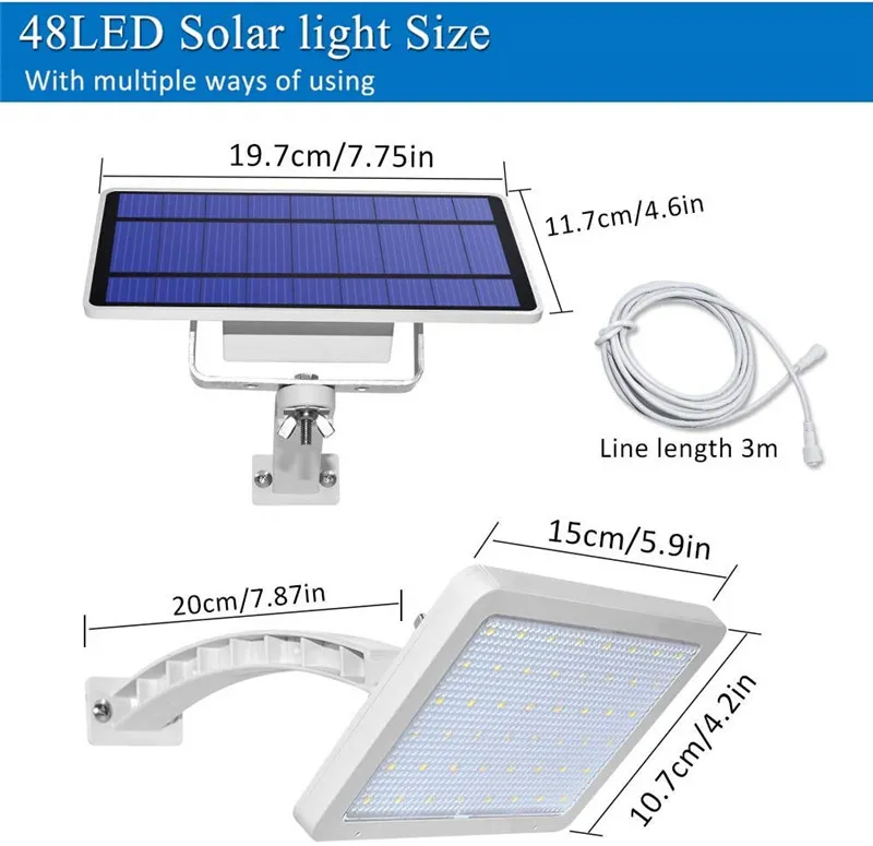 800lm Solar Garden Light 48leds IP65 Integra Split Solar Street Lights Lampada da parete solare esterni ad angolo regolabile