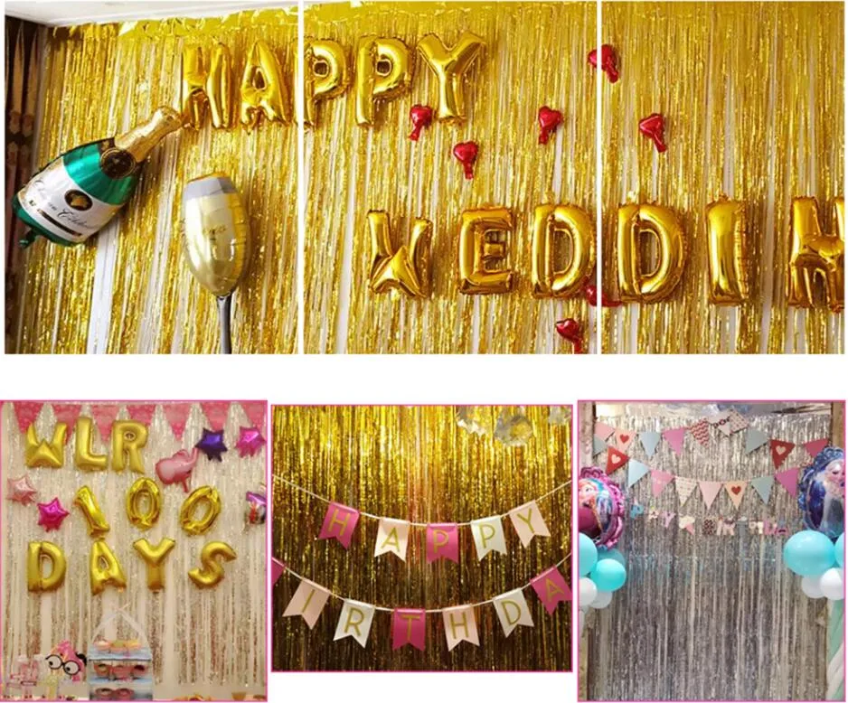 Tende Con Frange In Lamina Oro Rosa - 3 Pezzi Da 1x2.5 M, Decorazioni Per Feste, Sfondo Per Foto, Addio Al Nubilato, Compleanno, Riutilizzabili