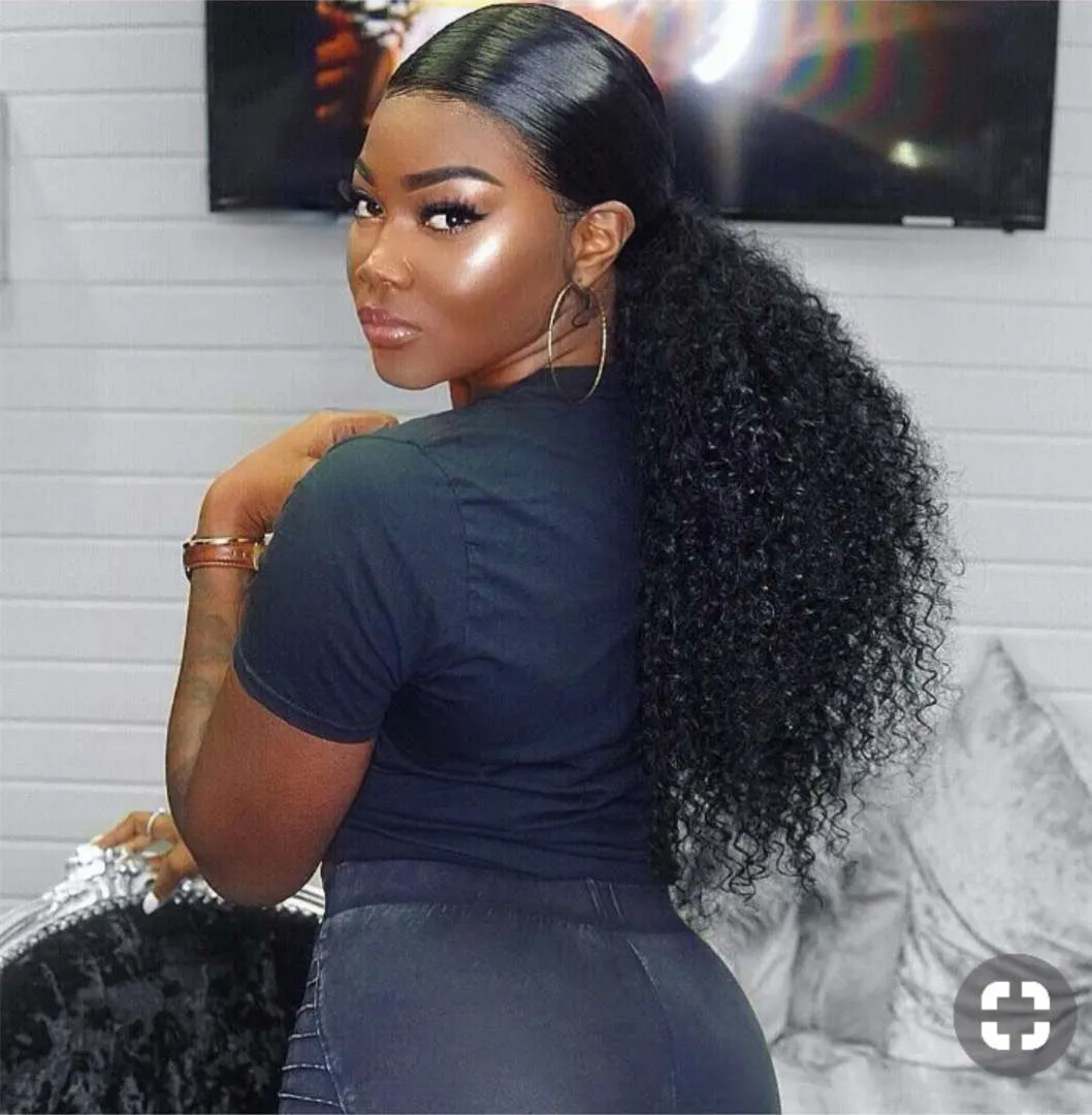 Human hair kinky curly ponytail sale