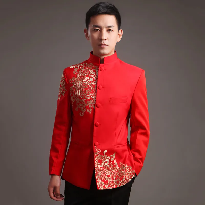 Casamento chinês Casaco vermelho antigo Festival da Primavera da China show de fantasias Tang Clothing noivo Zhongshan Wear performance Costume182S