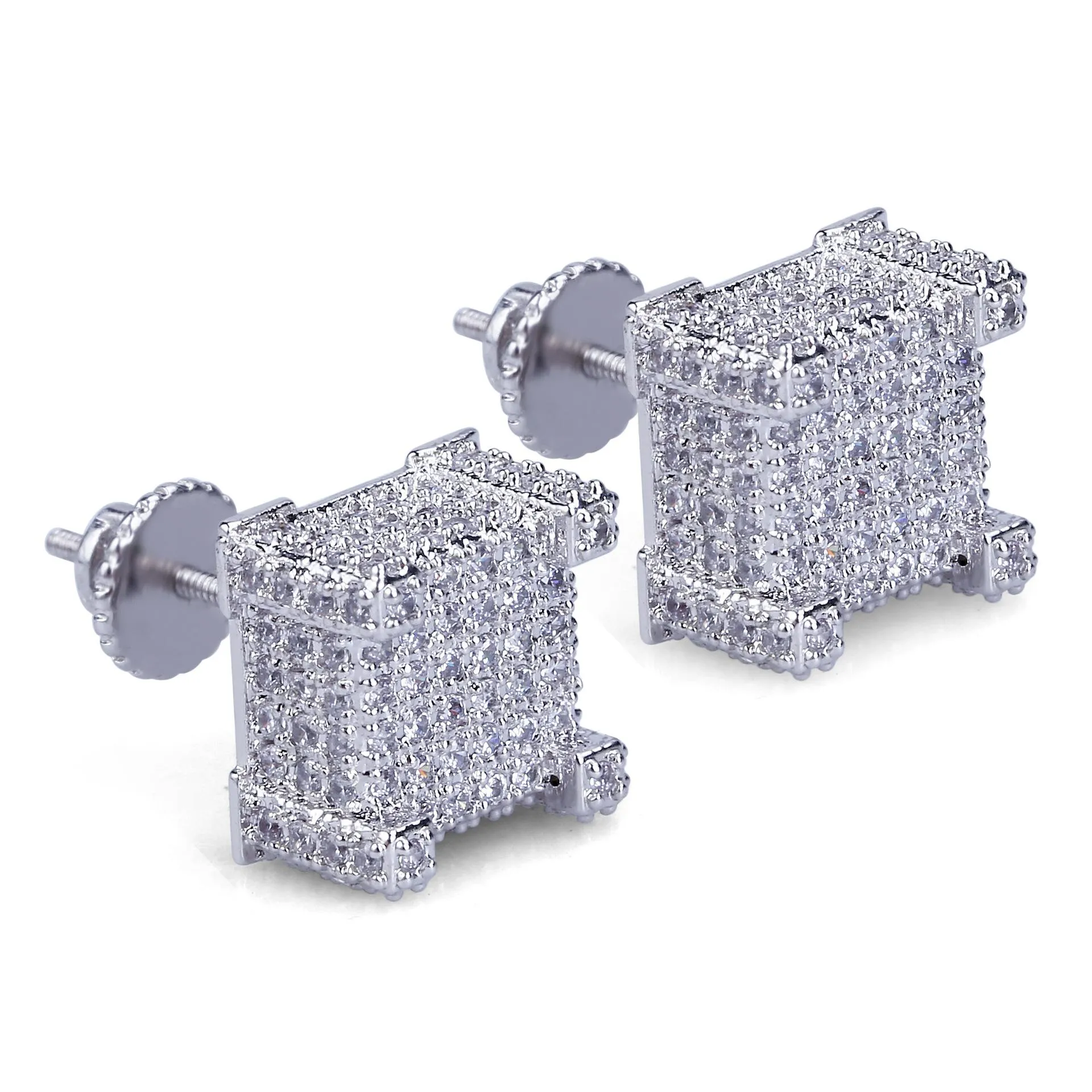 DHgate Square Diamond Stud Earrings for Men 14K Gold Plated Iced Out Zircon Earrings Hip Hop Jewelry Fashion Accessories 2024 Jewelry