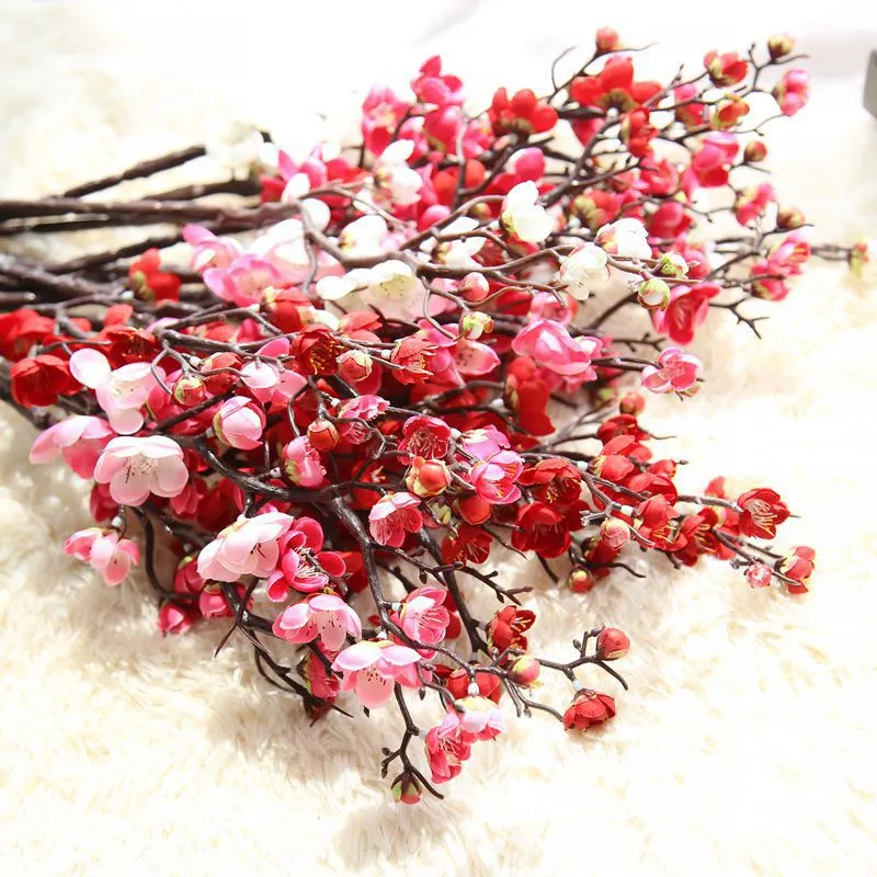 チェリー造花の偽物桜の木の枝60cmシルクチェリーの花の木の家のテーブルのリビングルームの装飾Diyの結婚式の装飾