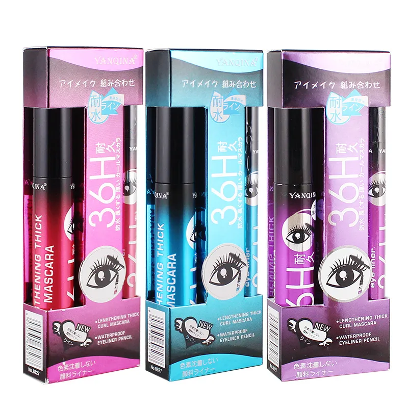 YANQINA 36 H Mascara Eyeliner Set 3 Colori Impermeabile Nero Eyeliner Penna Lunga Durata Ciglia Ciglia Mascara Eye Makeup