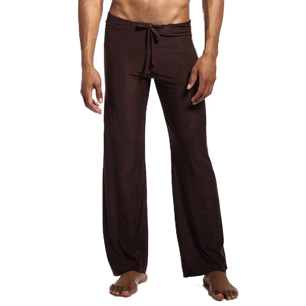 رجل منتصف الارتفاع sweatpants الرياضة بيجامة الرجال السراويل اليوغا السراويل صالة الحرير الجليد الرجال مثير ملابس داخلية طويلة قيعان النوم