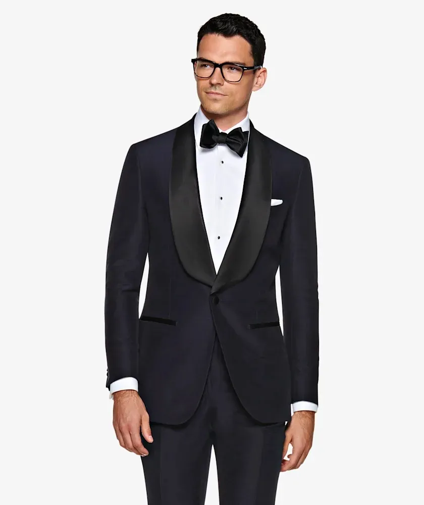 Dark blue tux online with black lapel