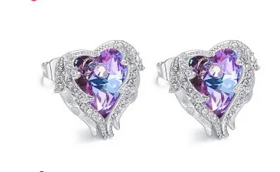 chaming plus couleur diamant cristal 925 argent coeur boucles d'oreilles dame (36)