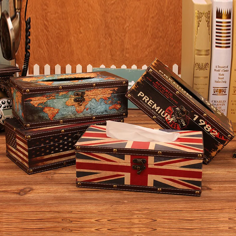 Style américain maison boîte à mouchoirs rétro en cuir distributeur porte-boîte bureau café décorer papier serviette serviette stockage