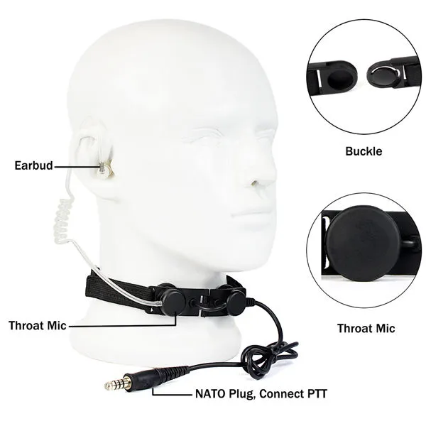 Nya 2st Tactical Throat Mic Air Acoustic Tube Earpiece Headsets för radioapparater