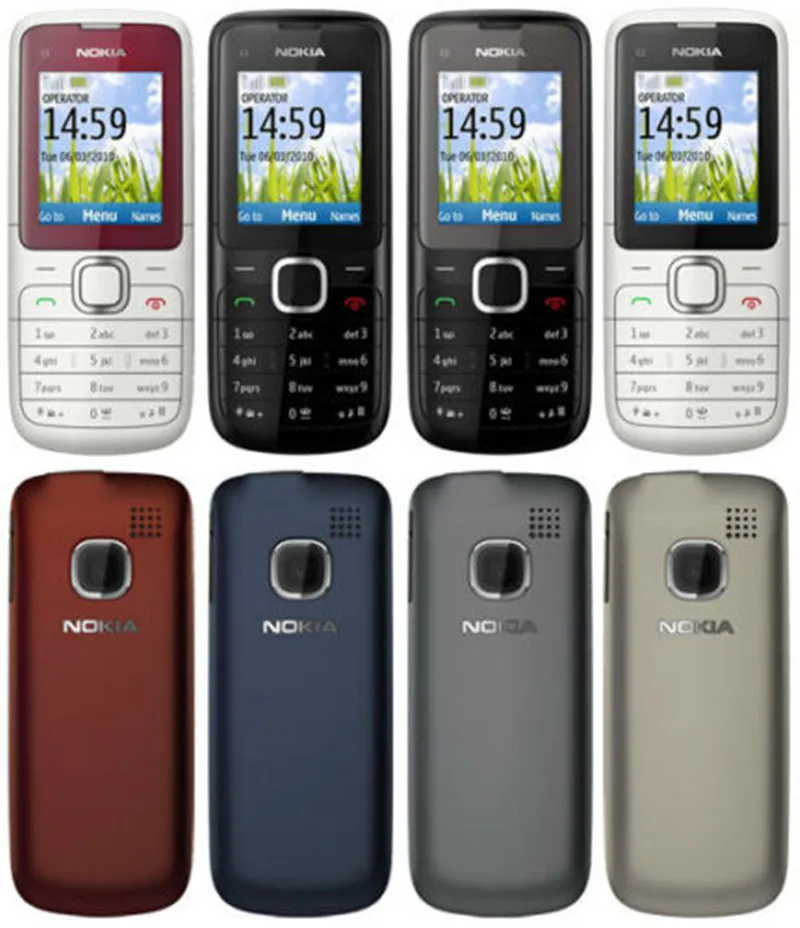 오리지널 Nokia C1-01 Bluetooth GSM Bar 2G FM Radio 지원 다중 언어 키보드 리퍼브 잠금 해제 된 전화기와 함께.