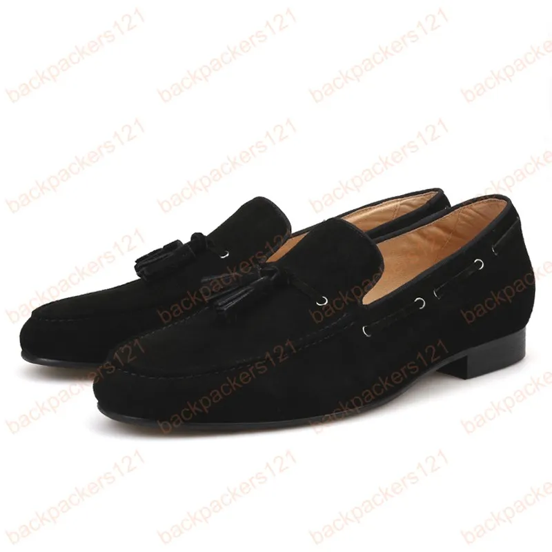 Zapatos de gamuza para hombre hechos a mano con mocasines negros de gran borla mocasines