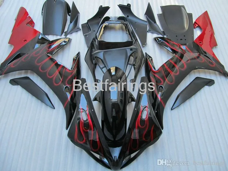 100% Fitment. High grade Injection molding fairing kit for YAMAHA R1 2002 2003 red flames in black fairings YZF R1 02 03 LK86