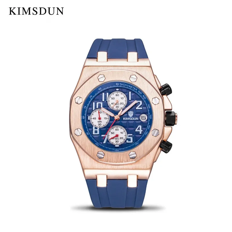 KIMSDUN Men's Chronograph Quartz Watch Waterproof Silicone Rubber Men's Sports Watches For Man Wristswatch Relogio Masculino