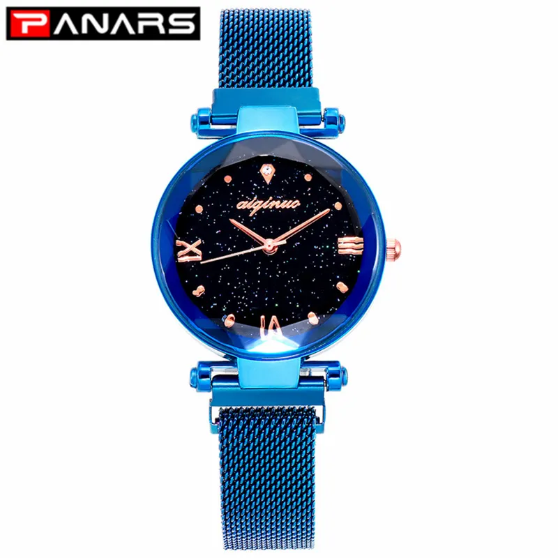 Panars mode luxe dameskwarts horloges magneet riem sterrenhemel vrouwelijk zakelijk casual kwarts polshorloge dames nieuw blauw