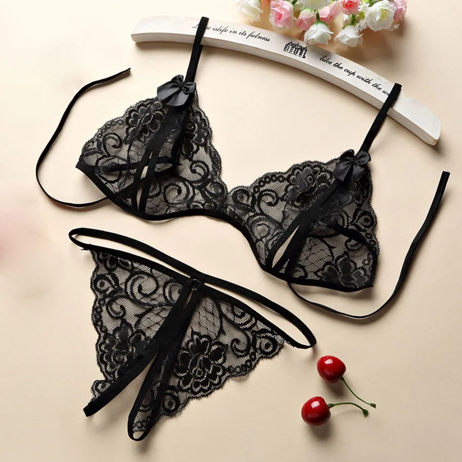Womens Sexy Erotic Lace Push Up Bra G-string Thong Lingerie Set