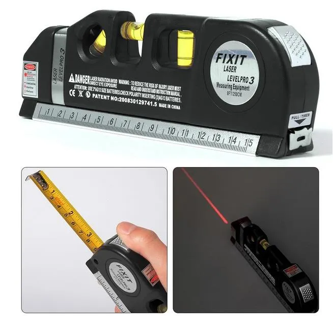 Multifunctionele laserniveau Laserlijn 8FT TAPE MEETHEID TAPE RULER AANGEPAST STANDAARD STANDAARD EN METRISCHE HEERSERS NIVEER MEETING INSTRUMENTEN