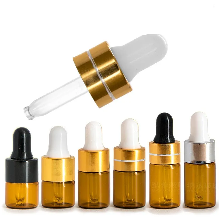 En gros 1 ml 2 ml 3 ml flacon compte-gouttes en verre ambré flacons d'affichage d'huile essentielle petit sérum parfum brun échantillon flacon de test